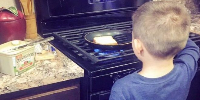 Mom received criticism for posting pictures of her kid performing housework, such as cleaning and cooking, online.