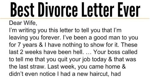 Wife receives a divorce letter from husband, her reply is brilliant