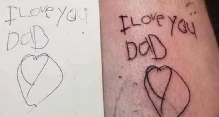 Dad whose little daughter died of cancer tattoos her last note on his body