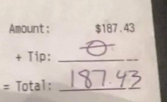 Waitress gets ‘$0’ tip on ‘$187’ bill, turns heads after making Facebook post in response